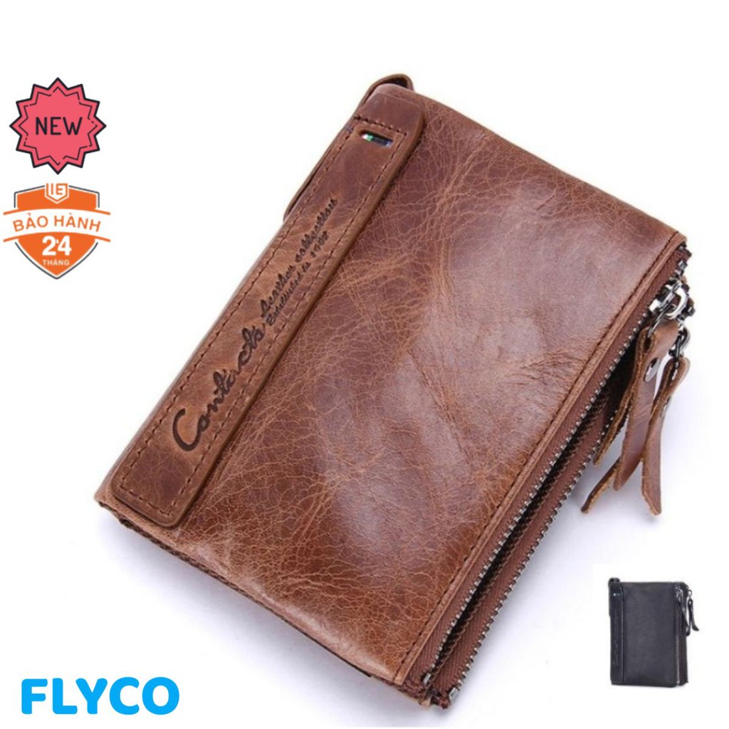 2022 Contac N0029 - Bảo Hành 2 Năm - Bóp Ví Đứng Nam Bỏ Túi Da Ngựa Điên Men Wallet Genuine Bò - Nam Nữ