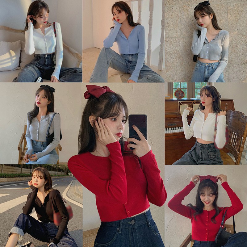 Áo Khońc Cardigan Tay Dài Dáng Ngắn Dành Cho Áo Len Croptop Nữ