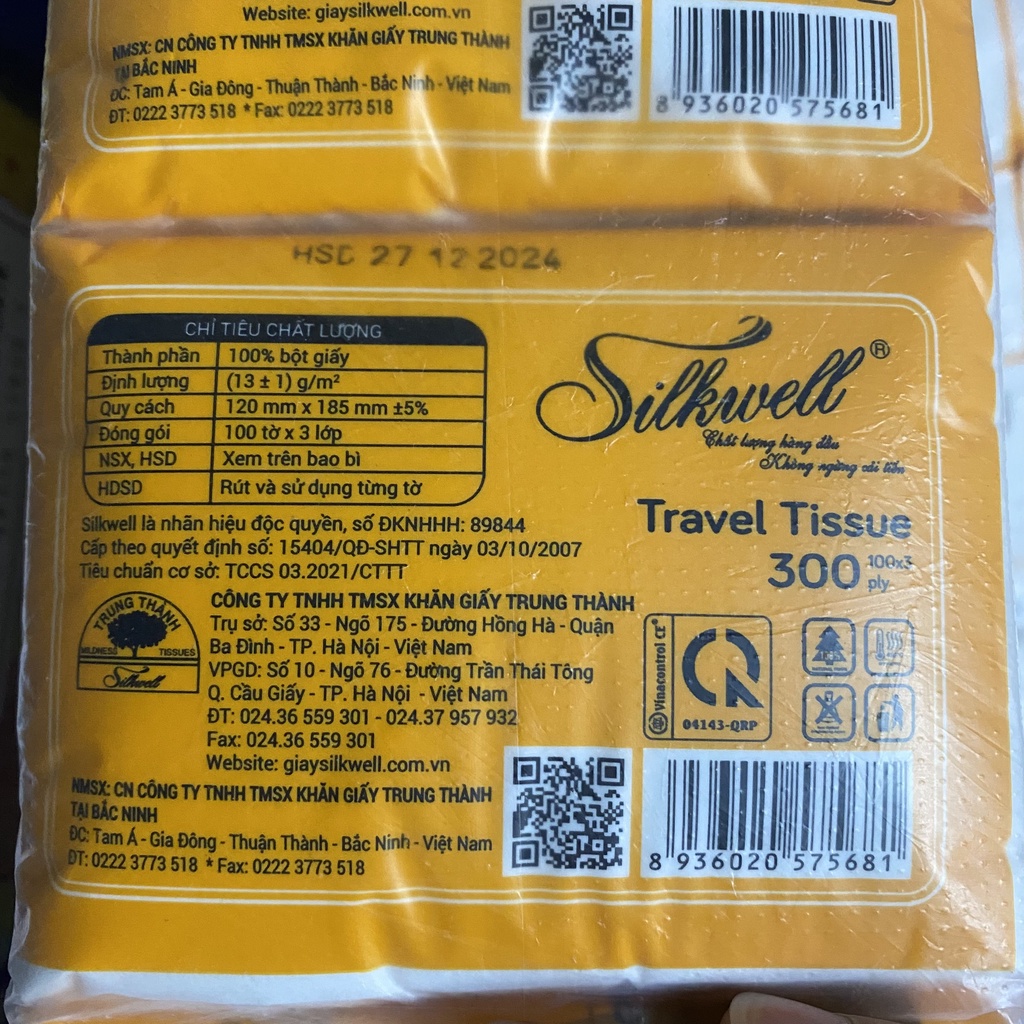 2 gói Giấy ăn Silkwell sếu 100 tờ 3 lớp gói nhỏ bỏ túi, không tẩy trắng hàng chính hãng