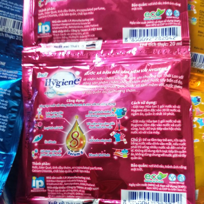 12 Gói Nước xả vải đậm đặc hygiene.( nhiều màu)
