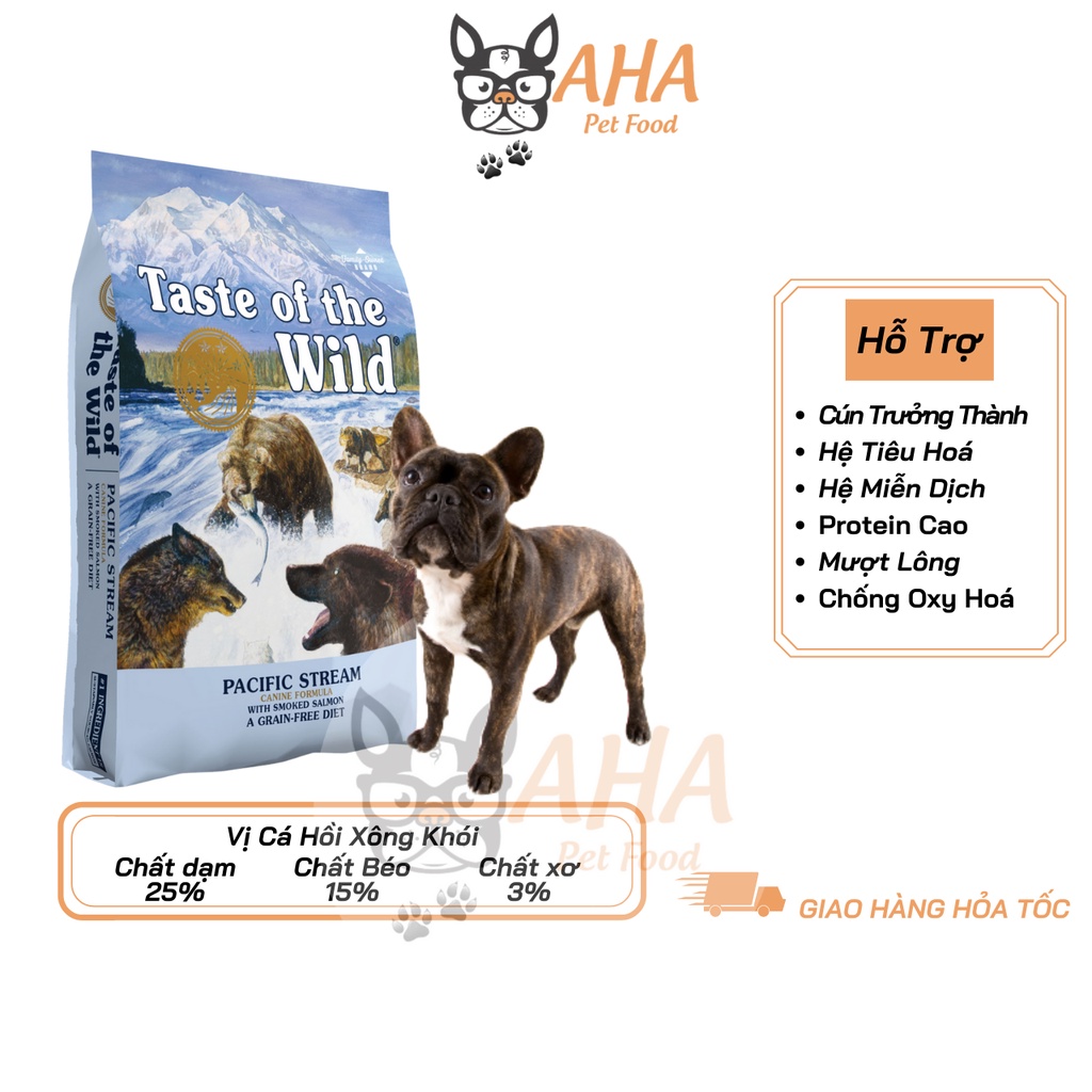 Thức Ăn Cho Chó Bull Pháp Taste Of The Wild Da Lông, Cơ Bắp Bao 2kg -  Pacific Stream Cá Hồi Xông Khói, Rau Củ Quả