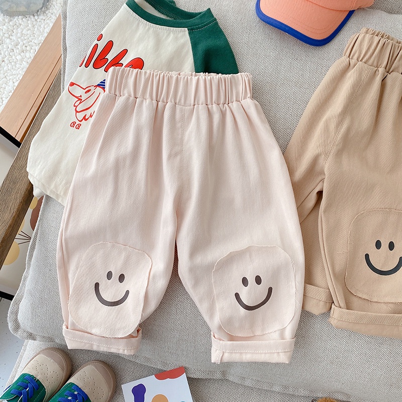 Quần Dài Vải Cotton In Hình Mặt Cười Kiểu Hàn Quốc Thời Trang Mùa Thu Cho Bé Trai
