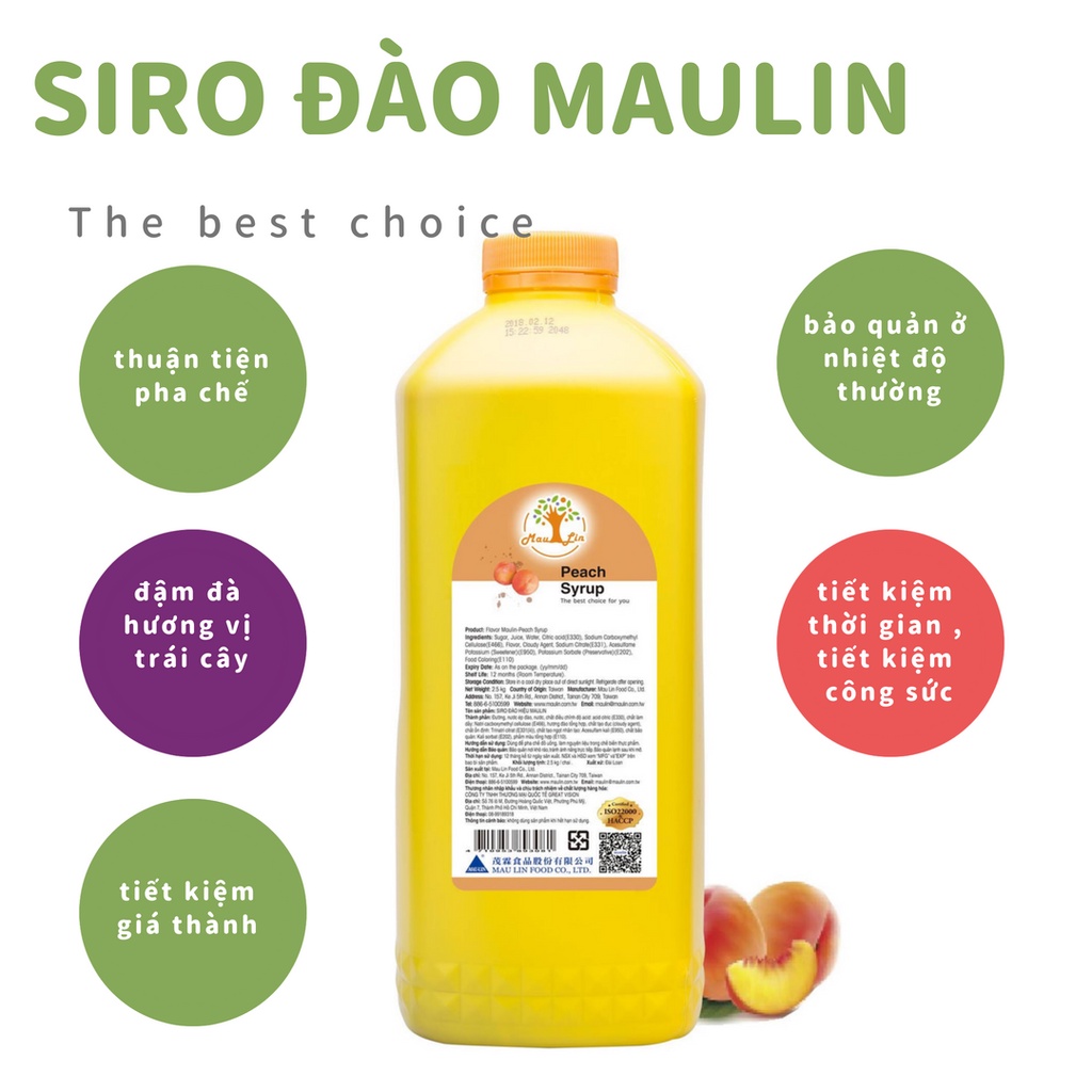 Siro Maulin Đào - Maulin Pearch Syrup 2.5kg Siro Đào Đài Loan