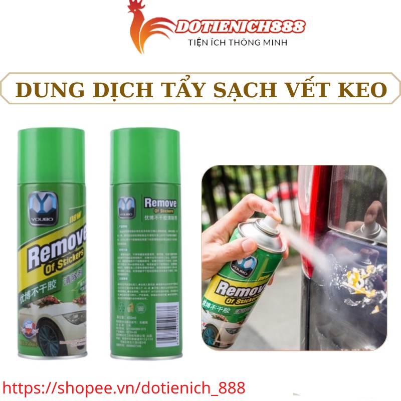Dung dịch tẩy vết keo dán Sticker Remover 450ml, bình xịt loại bỏ decal, băng dính lâu ngày kính xe hơI
