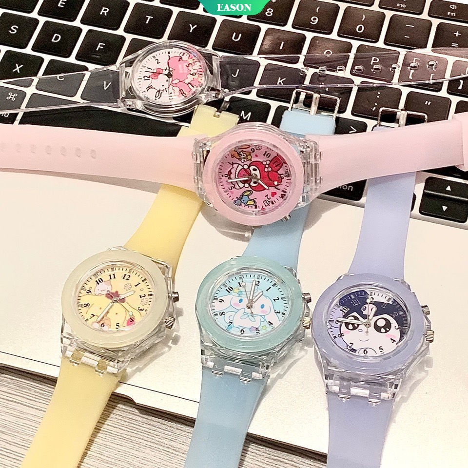 SANRIO Đồng Hồ Wt330 Dây Silicon Phát Sáng Họa Tiết Hoạt Hình Cho Bé Gái Tuổi Teen