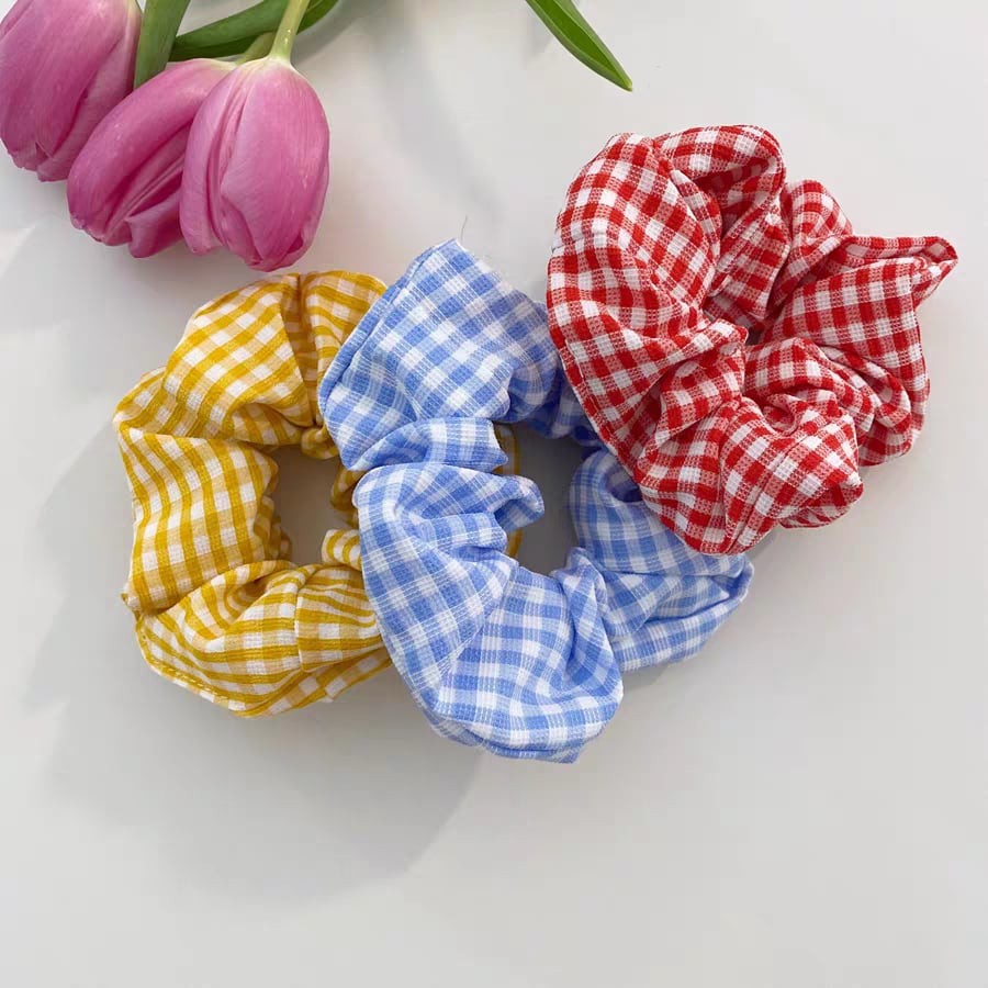 DÂY CỘT TÓC VẢI CARO SCRUNCHIES PHONG CÁCH VINTAGE 2021