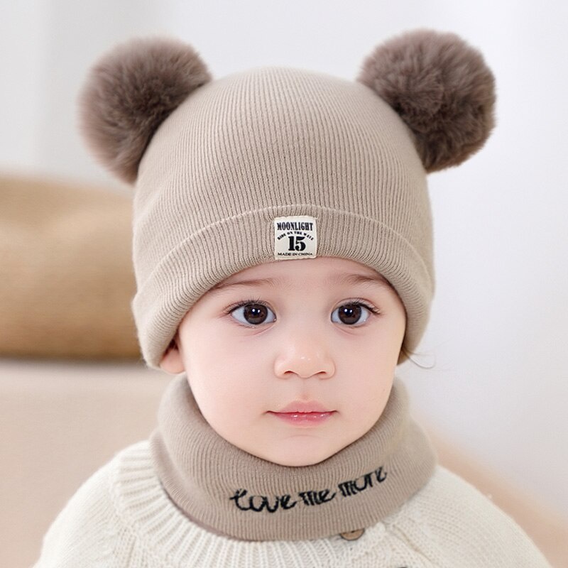 Mũ beanie Kèm Khăn Choàng Cổ Giữ Ấm Cho Bé