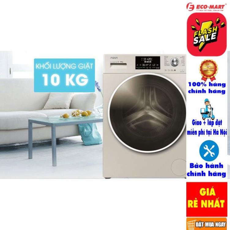 [ VẬN CHUYỂN MIỄN PHÍ KHU VỰC HÀ NỘI ]  Máy giặt Aqua cửa ngang 10 kg màu vàng kim AQD-D1000C.N2