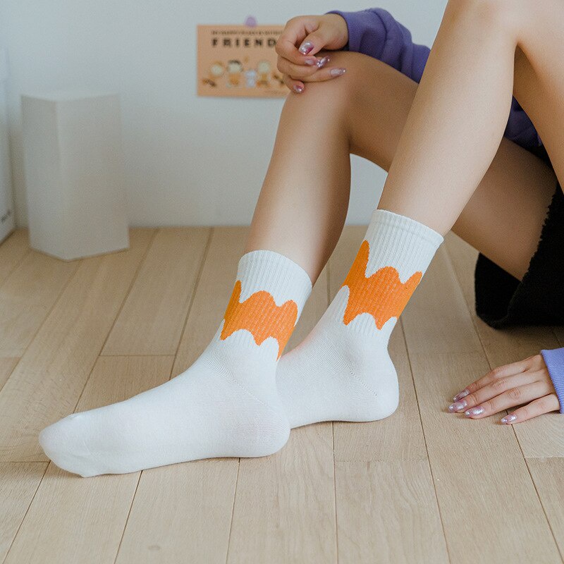 Vớ nữ FINETOO cotton dài dưới gối ghép màu kẹo ngọt graffiti phong cách Hàn Quốc Nhật Bản thời trang thu đông