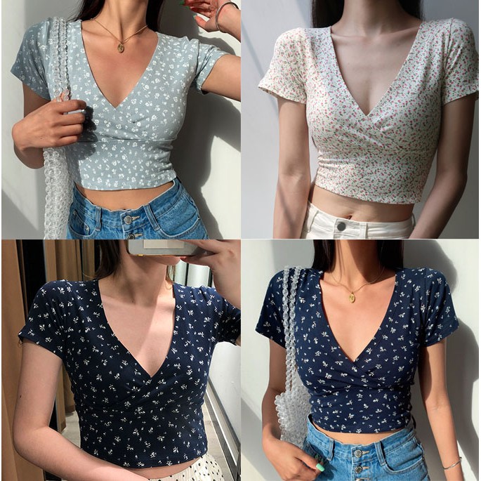 Áo croptop họa tiết hoa thời trang retro sành điệu | BigBuy360 - bigbuy360.vn