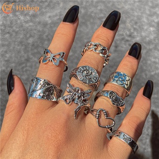 Vintage Kim Loại Nhẫn Bạc Bộ Hoa Yêu Tinh Rắn Cô Gái Thoáng Mát Nhẫn Nữ Trang Sức Phụ Kiện
