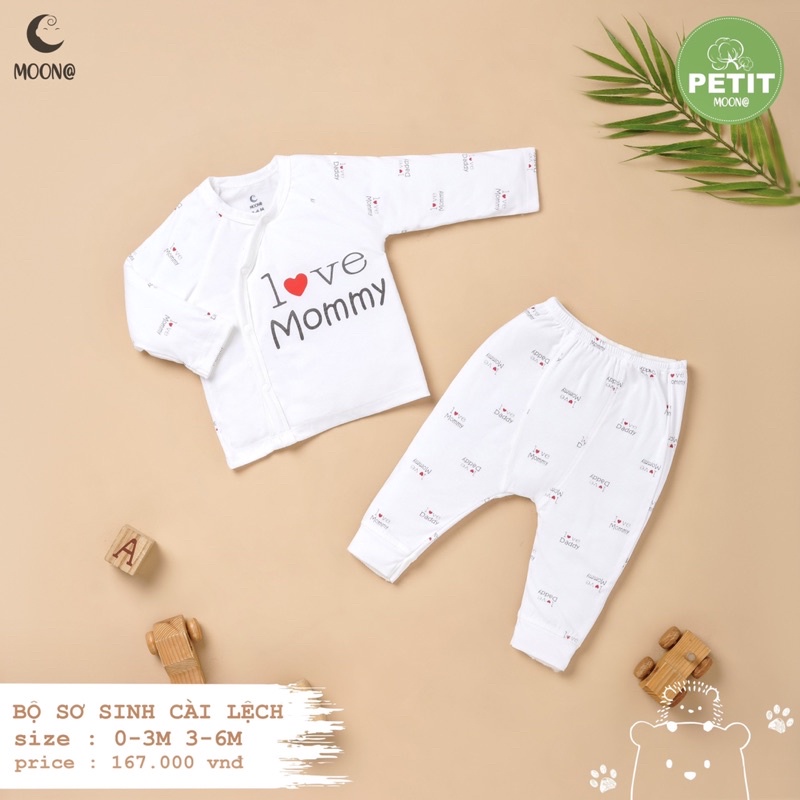 Bộ cài lệch Moon@ vải petit cho bé trai/bé gái
