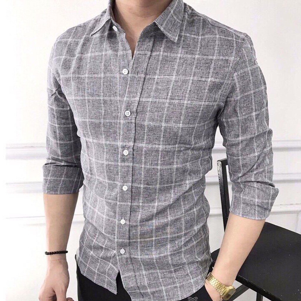 Sơ Mi Nam Kẻ Caro Công Sở Thời Trang Hàn Quốc Form Slimfit ôm Dáng Mát Mẻ Không Nhăn Không Xù Lebro