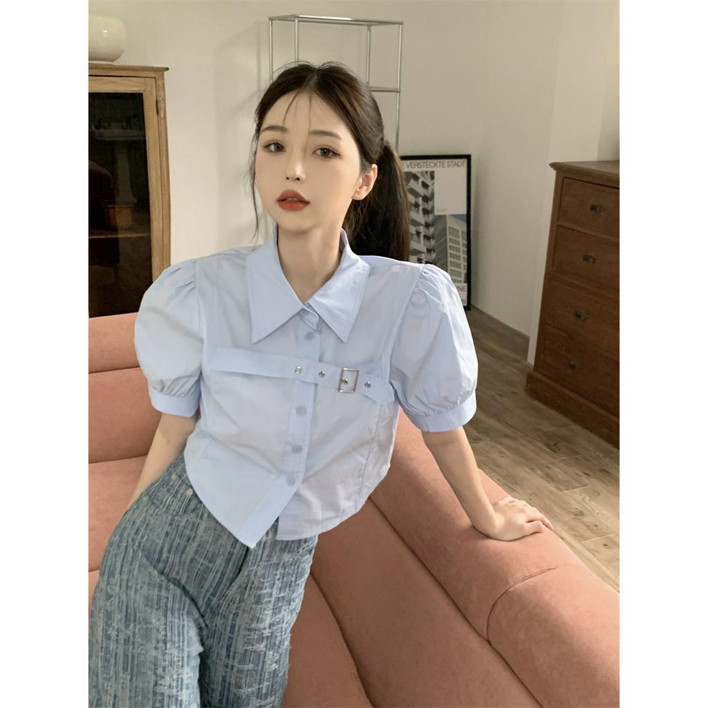 「 WELOVE1 」Áo Sơ Mi Ngắn Tay Phồng Cổ Bẻ 5 Màu Sắc Thời Trang Mùa Hè Dành Cho Nữ