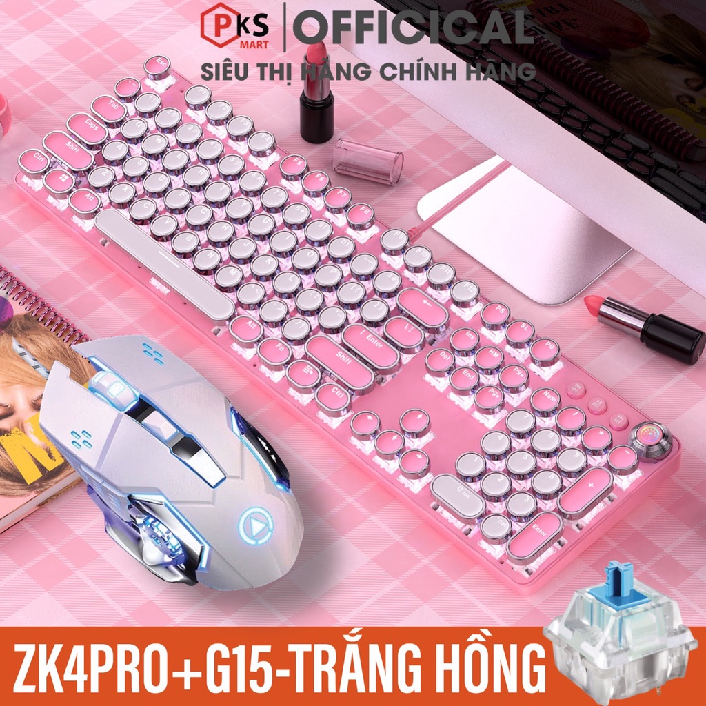 Bàn Phím Và Chuột Máy Tính Laptop YINOIAO ZK4PRO G15 Nút Tròn Màu Hồng Xanh Trắng LED RGB Nhiều Chế Độ Núm Đa Chức Năng