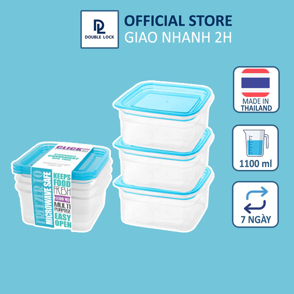 Bộ 3 Hộp nhựa đựng thực phẩm JCJ Thái Lan hình vuông Mẫu 31323 dung tích 1100 ml