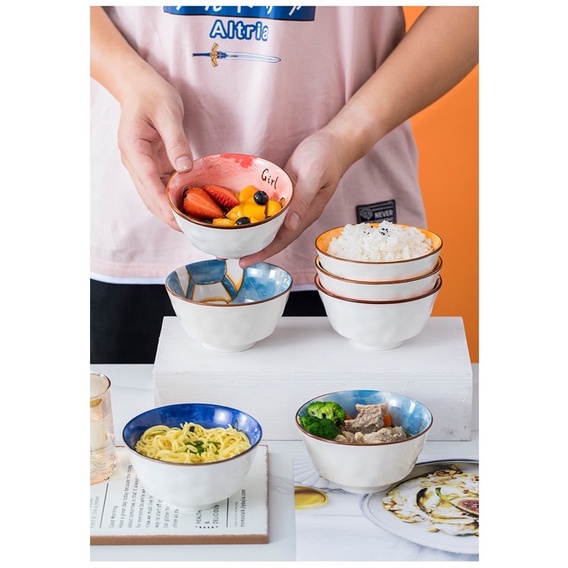 Bát cơm gia đình, chén ăn cơm 6 thành viên ngộ nghĩnh đáng yêu, bát sứ gia đình quà tặng ý nghĩa