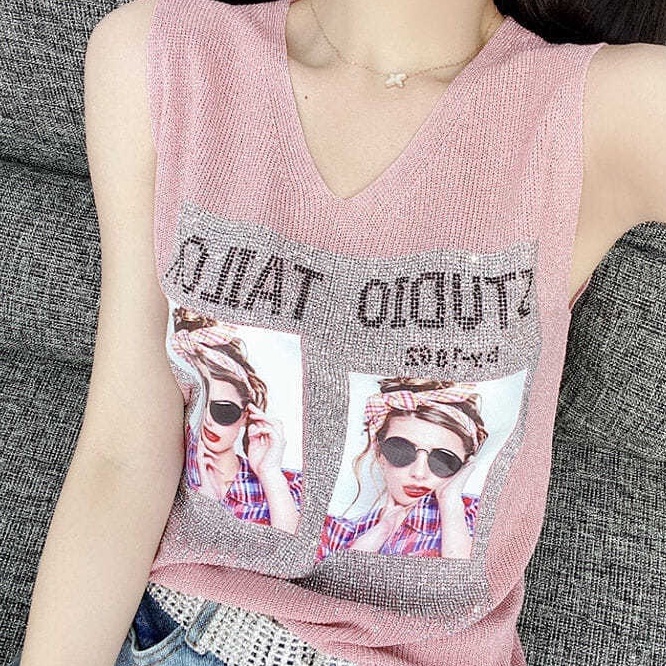 Áo dệt kim ZHELIHANGFEI sát nách dáng rộng dễ phối đồ