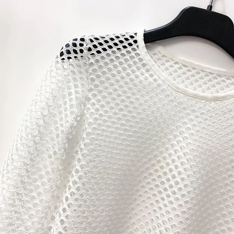 Áo Croptop Lưới Tay Dài Trễ Vai Xuyên Thấu 10MK Thời Trang Mùa Hè Quyến Rũ Cho Nữ