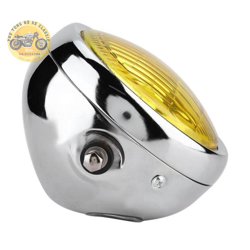 Đèn pha xe máy độ Classic gáo đèn tròn sơn tĩnh điện kính thủy tinh trong đường kính 16cm