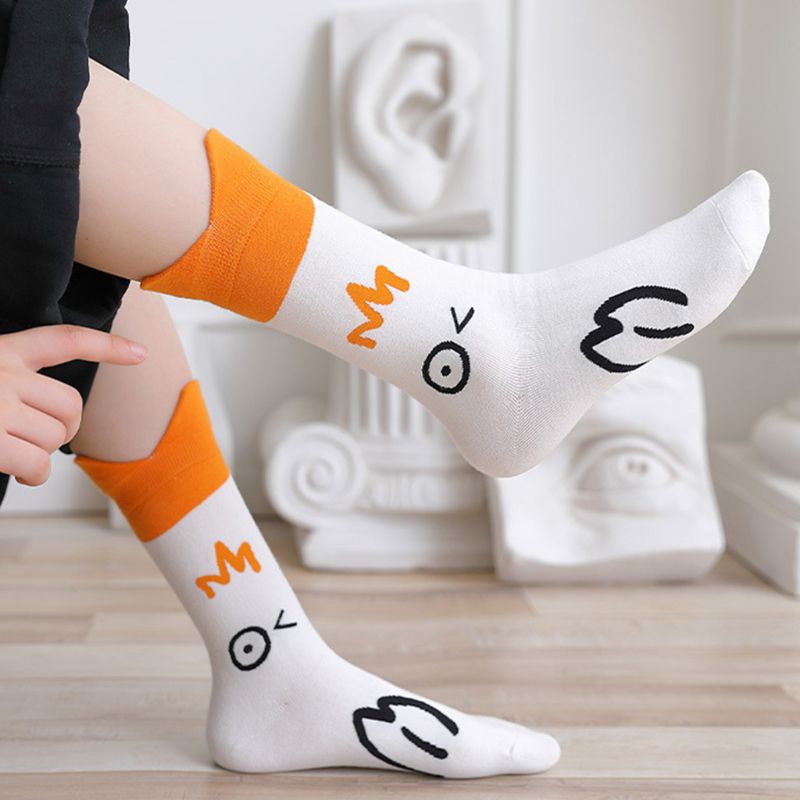 Vớ cotton cổ cao in họa tiết hoạt hình phong cách Harajuku Nhật Bản dễ thương thời trang cho nữ