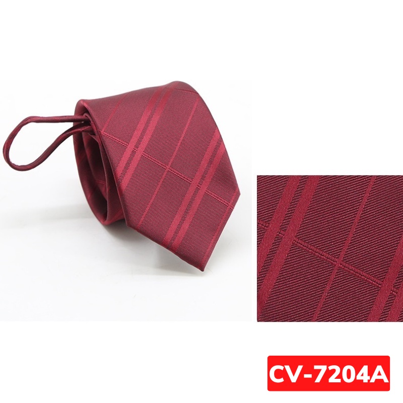 Cà Vạt Nam 7cm thắt sẵn khóa kéo cao cấp màu đỏ họa tiết kẻ chéo, Cravat công sở, Calavat chú rể, dự tiệc
