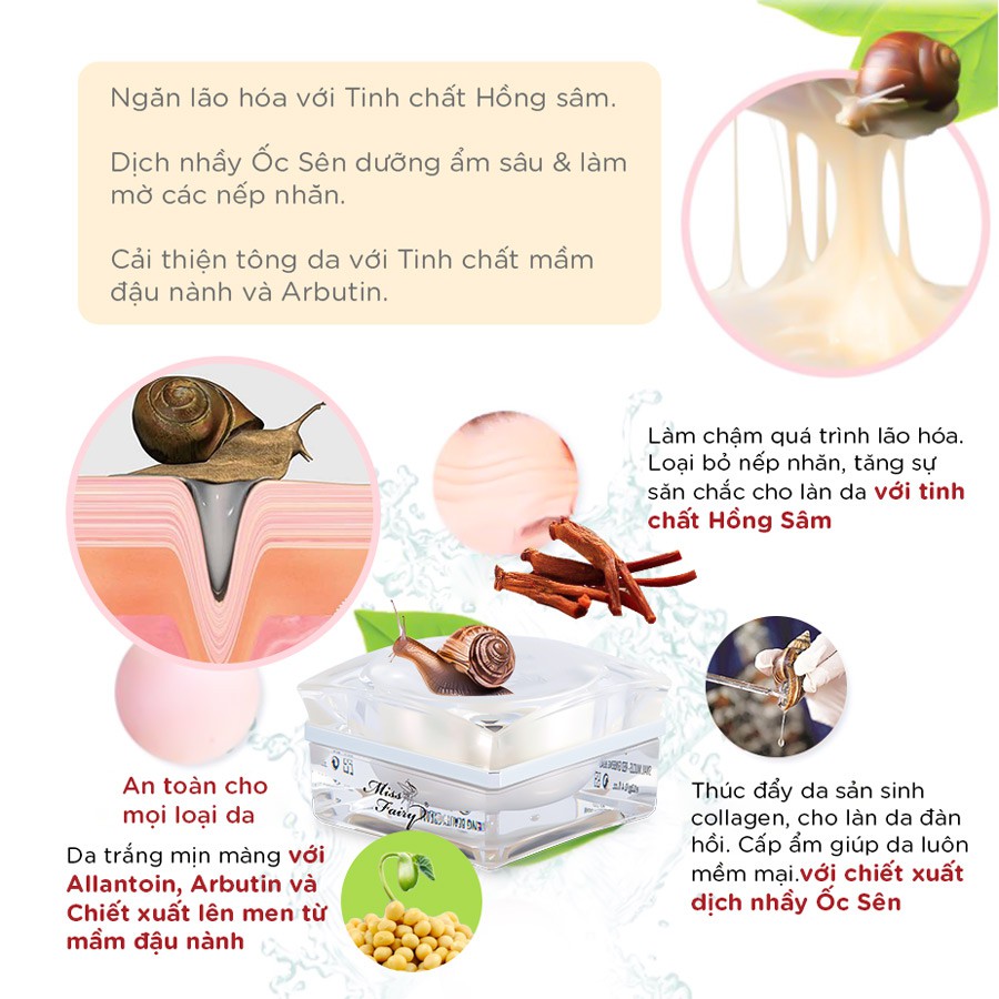 Kem MISS FAIRY Ốc Sên Hồng Sâm  - SNAIL 12g - Dưỡng Trắng - Cải Thiện Da Nhăn - Chảy Sệ - Phục Hồi Tái Tạo Da