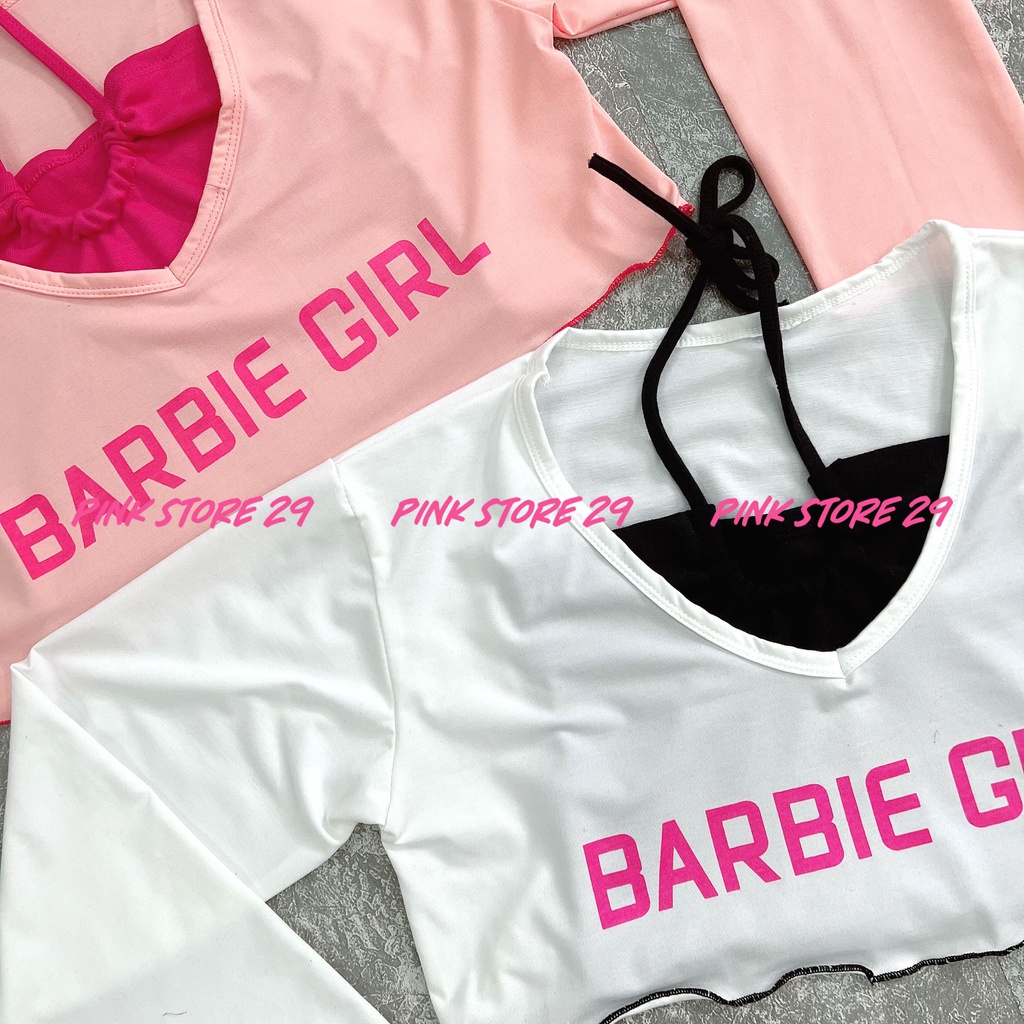 Set áo croptop tay dài kèm áo trong PINKSTORE29 kiểu dáng rộng in chữ dễ thương A5385
