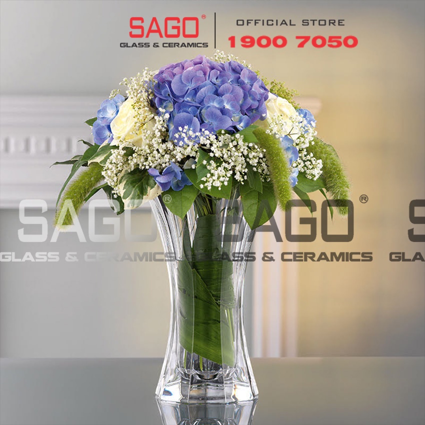 Bình Hoa Thủy Tinh Pha Lê Loe Sọc Cao 27cm | Tủy Tinh Cao Cấp