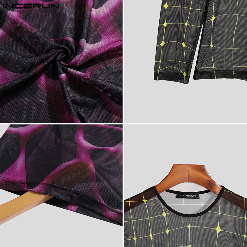 Áo Thun Nam Dài Tay Cổ Tròn Xuyên Thấu INCERUN