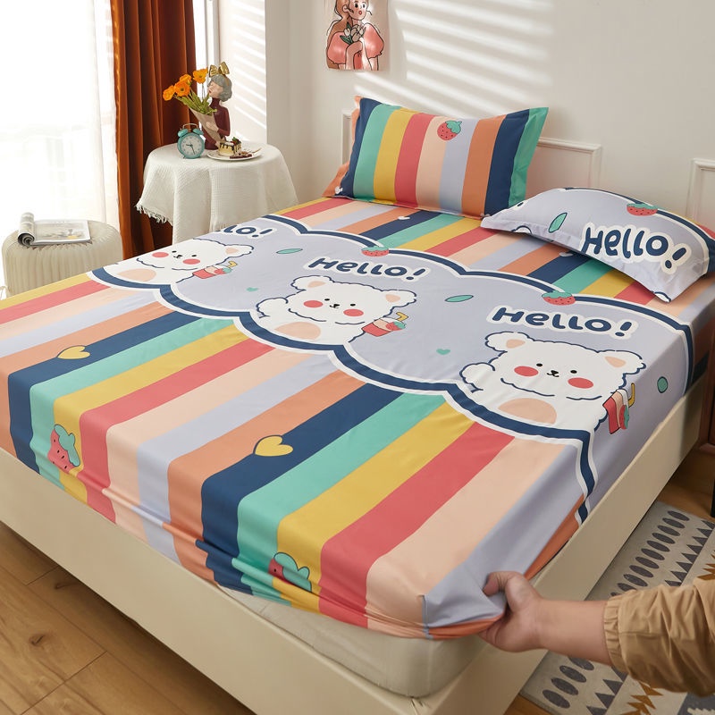 Bộ Ga Trải Giường + Vỏ Gối Họa Tiết Hoạt Hình Chống Trượt Kích Thước 1.5 / 1.8 / 2m