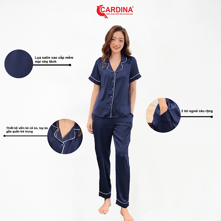 Đồ Bộ Nữ 𝐂𝐀𝐑𝐃𝐈𝐍𝐀 Pijama Chất Lụa Satin Nhật Cao Cấp Áo Cộc Tay Quần Dài Co Giãn Nhẹ 1Pi05