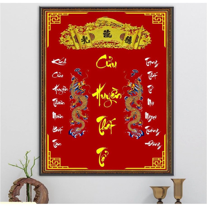 Tranh dán tường Tranh dán phòng thờ Cửu Huyền Thất Tổ nhìu kích thước có keo