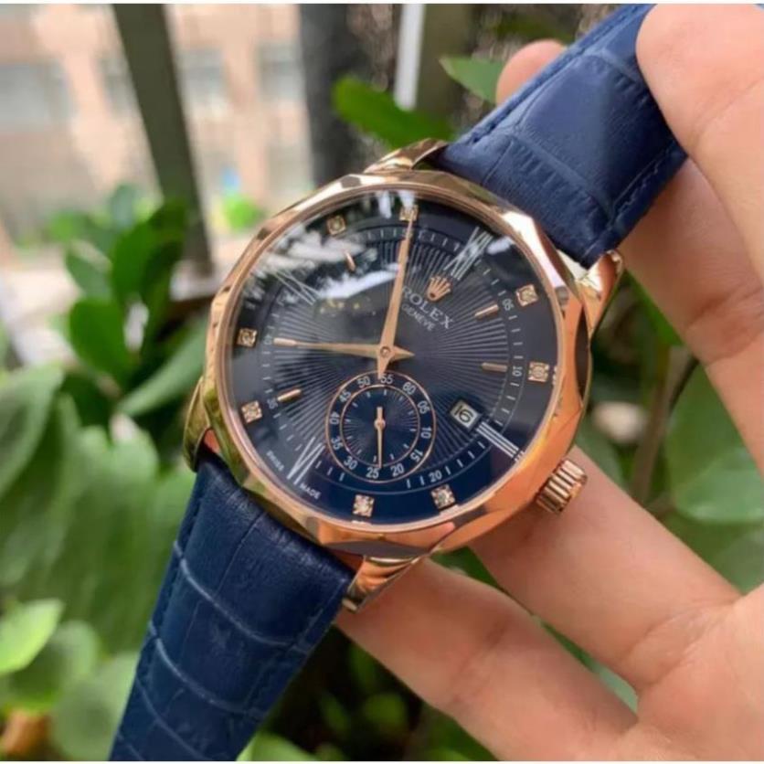 Đồng hồ Nam máy nhật, mẫu 3 kim mặt số đính đá, mặt xanh viền vàng,dòng cơ Automatic size 40mm , Đồng hồ thật giá trị th