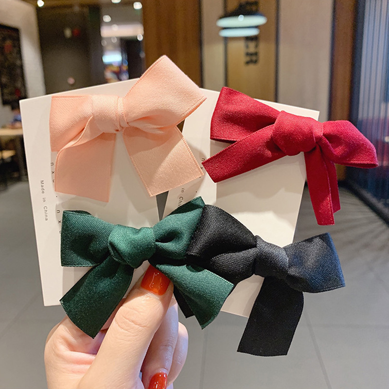 Kẹp Tóc / Dây Buộc Tóc Hình Nơ Vải Satin Phong Cách Hàn Quốc