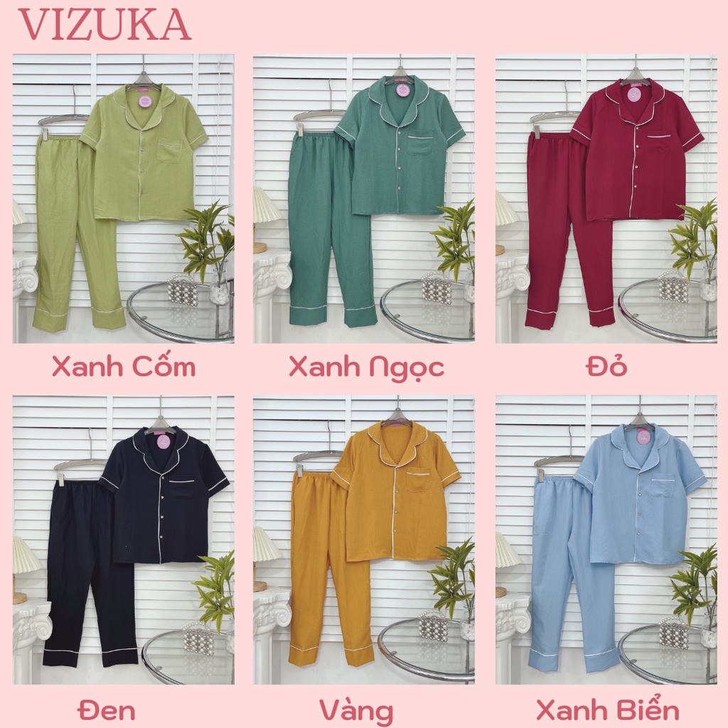 Đồ bộ Pijama nữ mặc nhà chất liệu xốp đũi tay ngắn quần dài siêu mềm mịn VIZUKA TN01