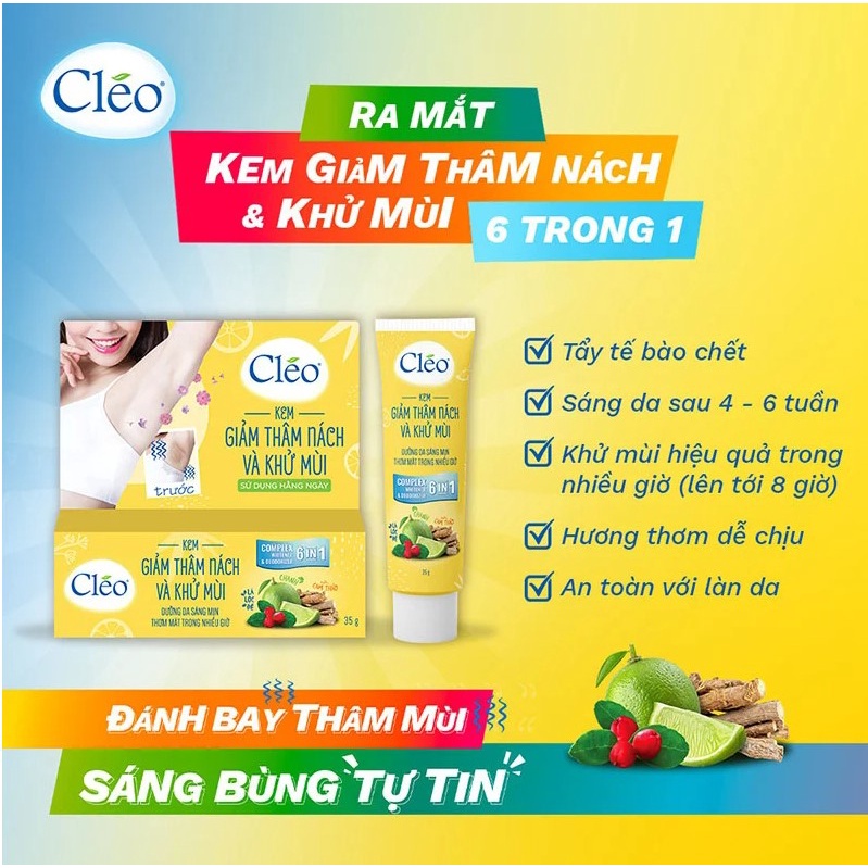 Kem Giảm Thâm Nách & Khử Mùi, Dưỡng Da Sáng Mịn CLEO Complex Whitener & Deodorizer 35g [che tên sản phẩm khi giao hàng]