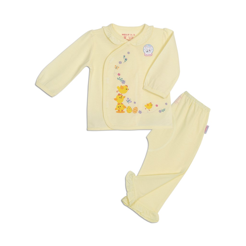 Bộ đồ sơ sinh cài xéo bé gái tay dài 1319- HELLO B&amp;B