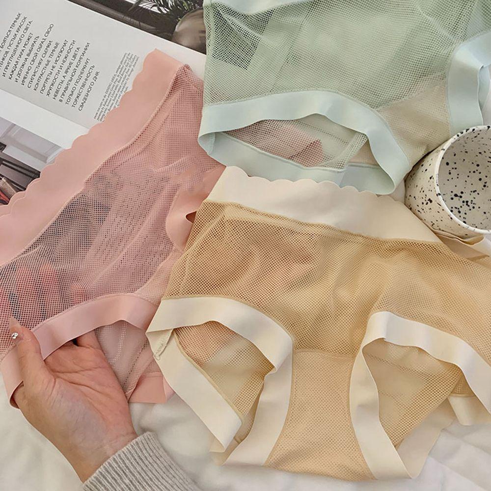 OCEANMAP Quần Lót Cotton Lưng Vừa Phối Lưới Thoáng Khí Thời Trang Quyến Rũ Cho Nữ