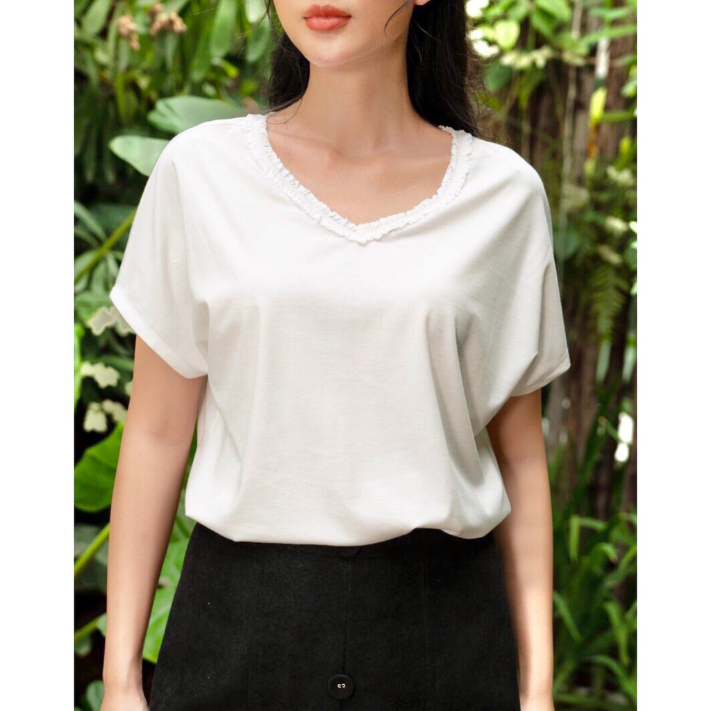 DIDO - Áo Cotton Cổ Tim Phối Ren Nữ