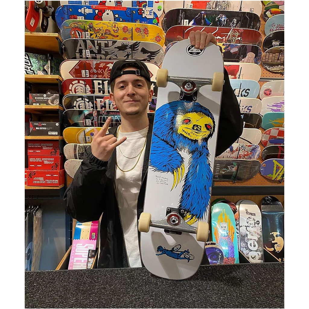 Mặt Ván Trượt Skateboard WELCOME SLOTH ON BUNYIP WHITE/BLUE/YELLOW DECK 8.0