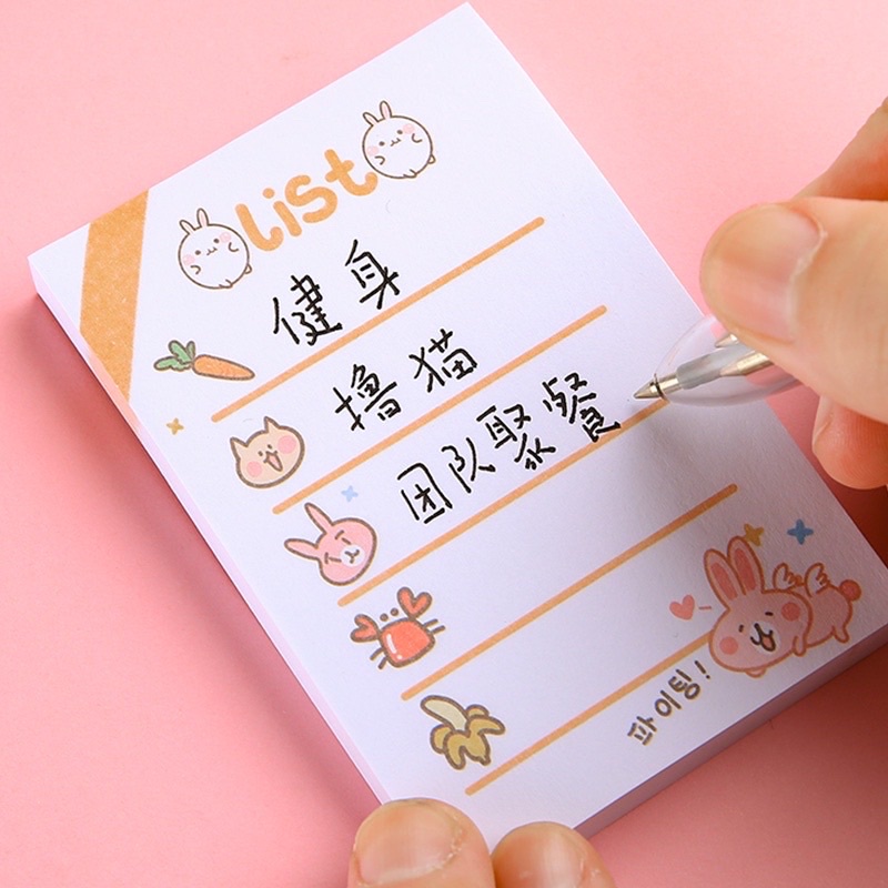 Tập Giấy Note Ghi Chú Hình Vẽ Gấu Và Đồ Vật Dễ Thương Màu Pastel Hàn Quốc