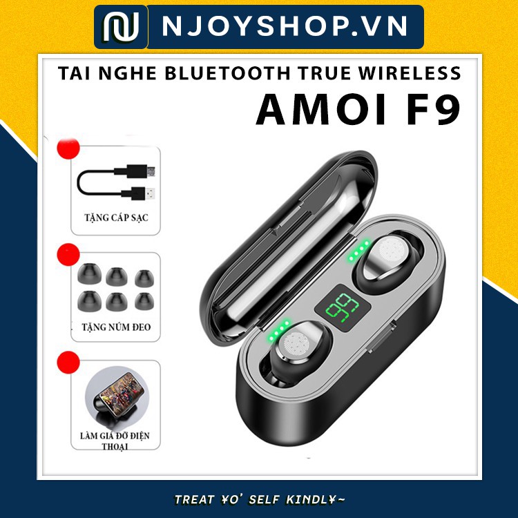 [PIN TRÂU - BASS CHẮC] BỘ TAI NGHE BLUETOOTH AMOI F9 TRUE WIRELESS  NÚT CẢM ỨNG PIN 280 GIỜ KIÊM SẠC DỰ PHÒNG 2020