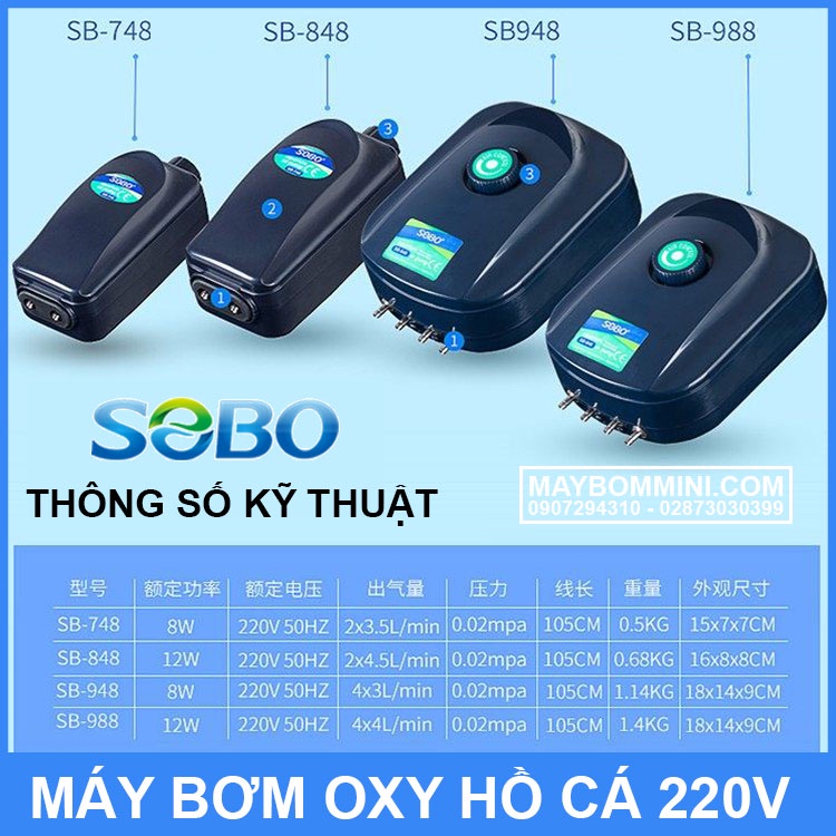 Máy bơm oxy hồ cá 220V 8W 12L SOBO SB-948