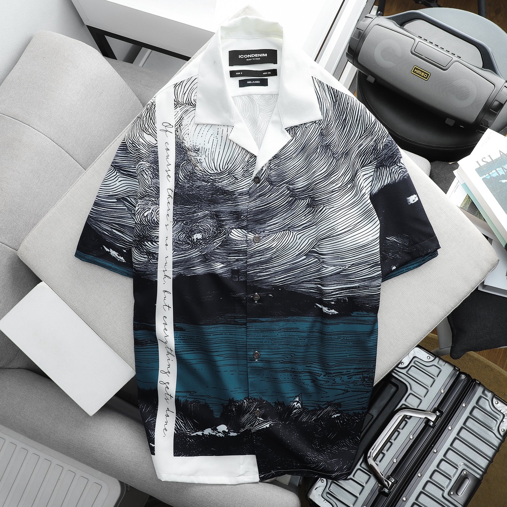 Áo sơ mi nam tay ngắn ICDN The Island Chính Hãng 160STORE chất sơ mi vân chéo dày dặn form relaxed - SMID0091