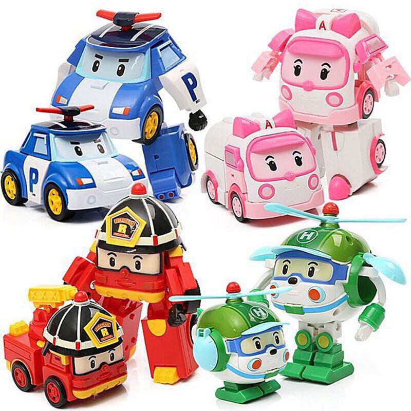 BỘ 4 đồ chơi biến hình biệt đội xe robocar Poli 2 trong 1