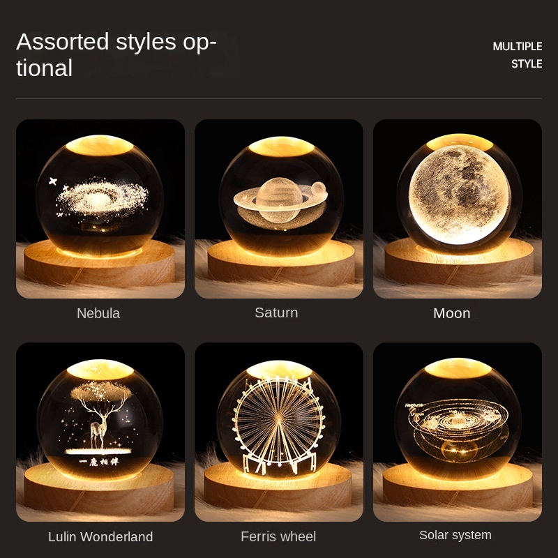 Quả Cầu Pha Lê Hình Mặt Trăng galaxy Phát Sáng Cổng USB Độc Đáo Trang Trí Bàn Làm Việc