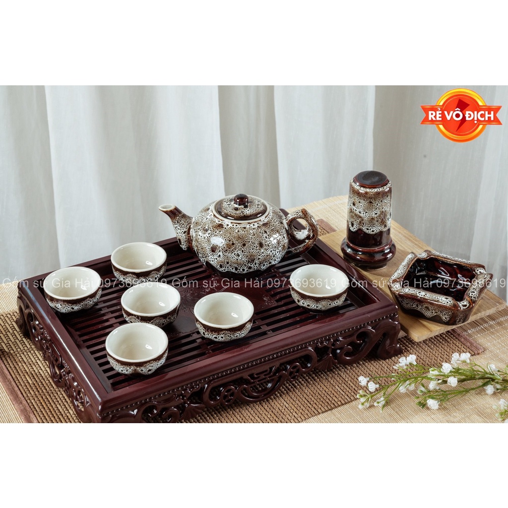 Bộ ấm chén da báo Bát Tràng