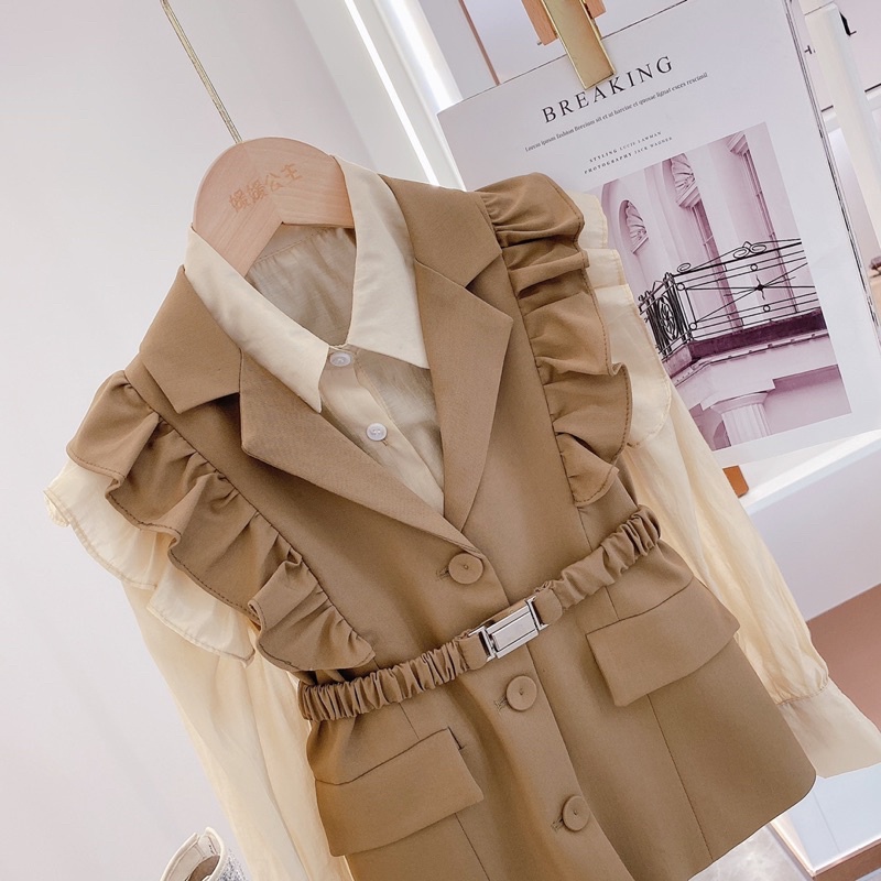 Set áo sơ mi voan và vest kèm đai cho bé, có bán rời