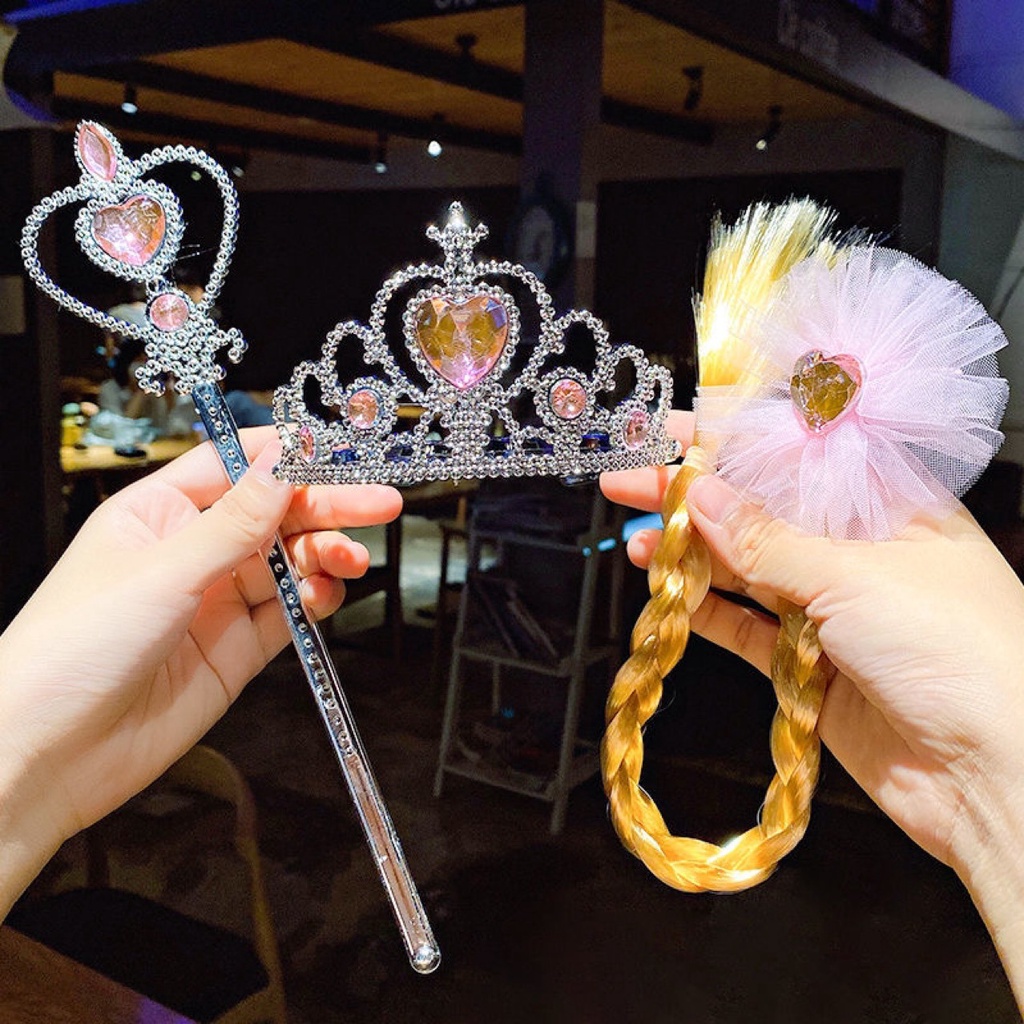 Bộ Phụ Kiện Tóc + Vương Miện + Đũa Thần Của Disney Elsa Cho Bé Gái
